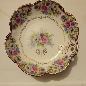 Vintage Shafford Desert Plate #3178, Pink & White Roses W/  Purple& Blue Flwrs